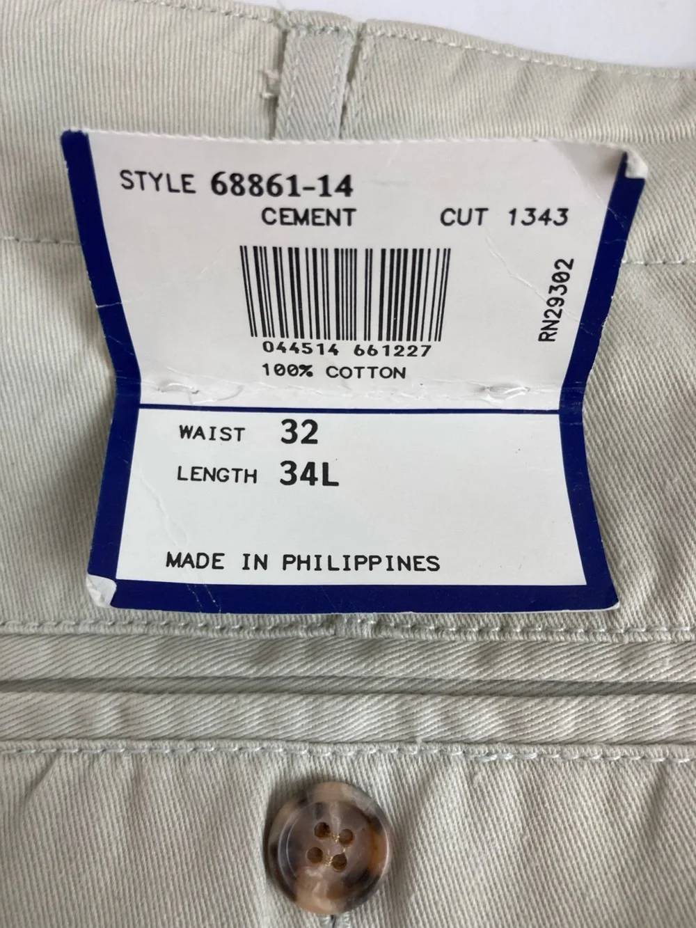 American Trouser Men’s 32x34L Cement Pleated 100% Cotton Pants